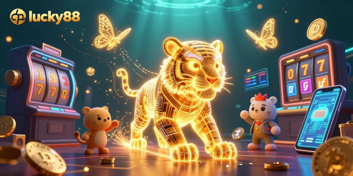 Experience lucky88's thrilling slot gameplay with a golden tiger in a digital casino.