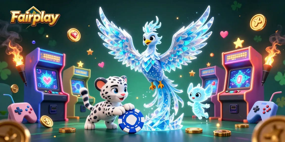 Engage with Fairplay's dynamic gaming scene featuring colorful characters and immersive casino elements.