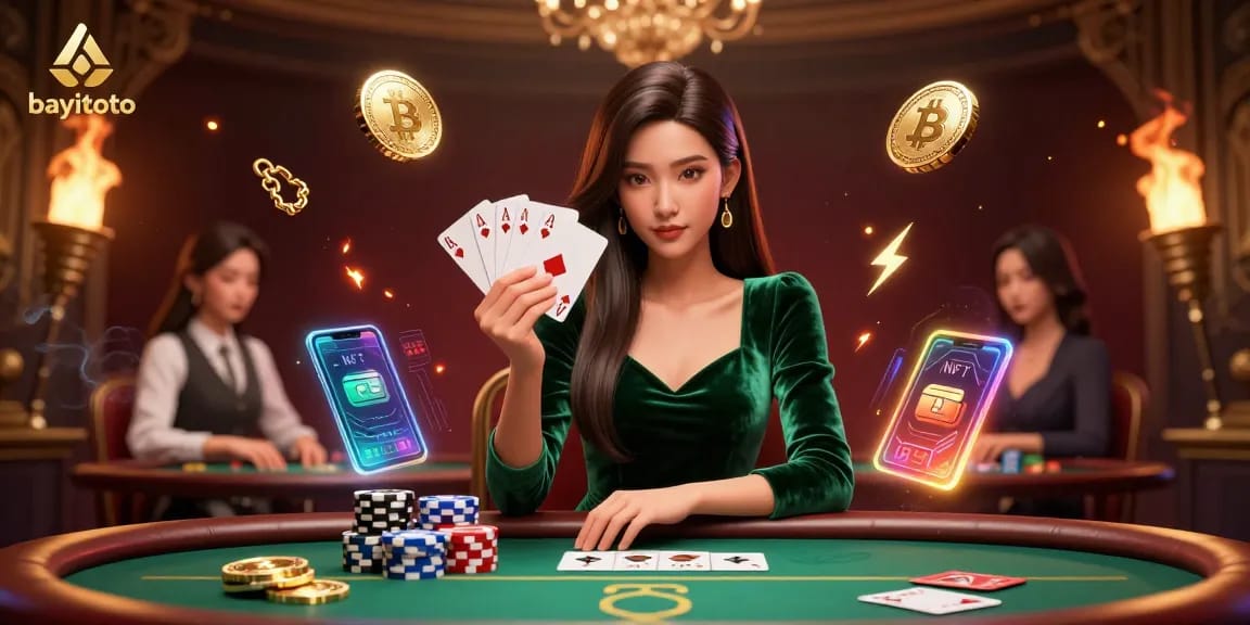 Experience the thrilling gameplay at bayitoto with a skilled poker player showcasing her hand at the table.