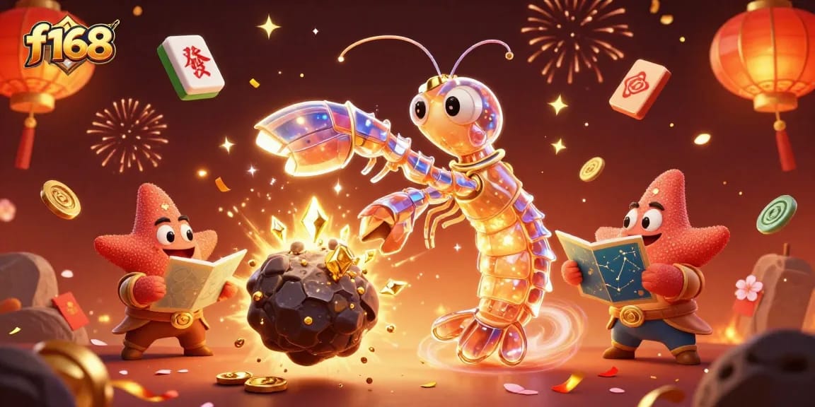 Engage with f168's thrilling casino experience as a galactic samurai unveils treasure amidst vibrant gaming elements.