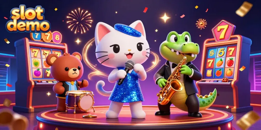 Slot demo menyerukan kemenangan dengan kucing penyanyi, buaya saxophone, dan beruang beraksi di panggung kasino.