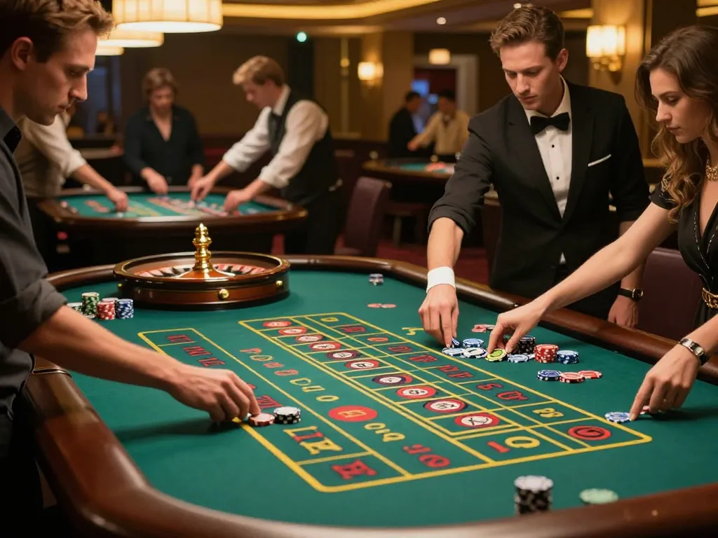 Exciting roulette gameplay at SC88 casino, players placing bets with vibrant chips