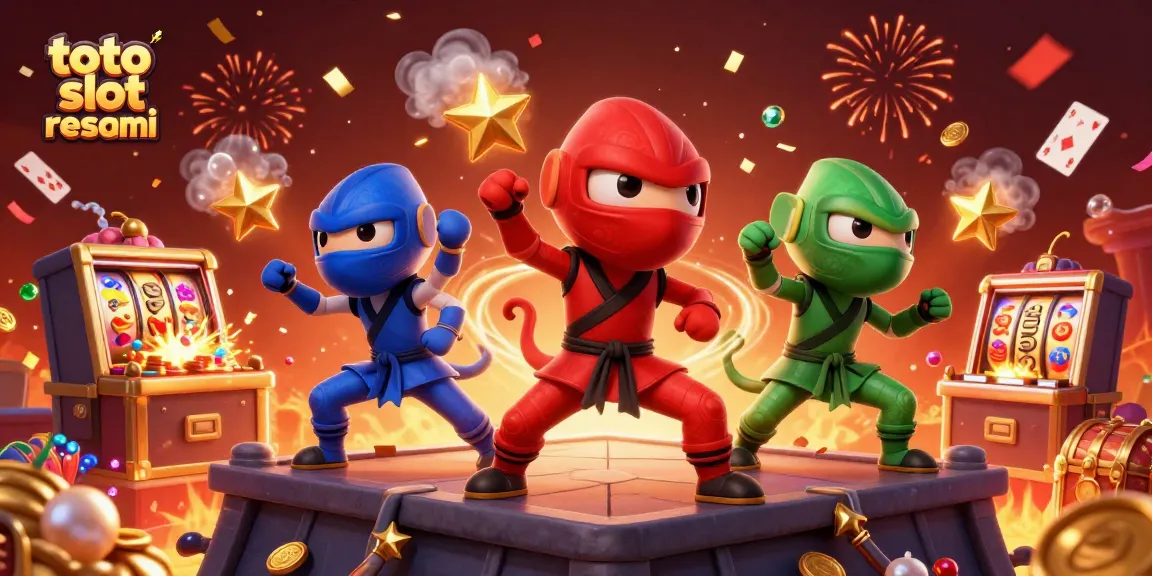Experience thrilling toto slot resmi action in a dynamic chameleon ninja scene with casino elements.
