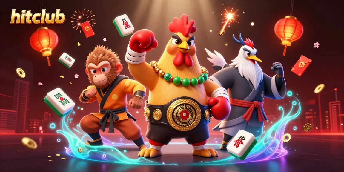 hitclub engages players with a vibrant scene featuring martial arts, gambling elements, and festive decorations