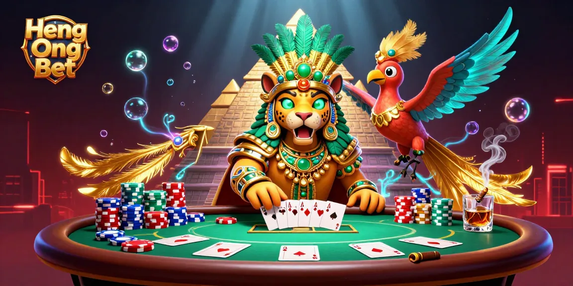 Experience thrilling gameplay with Heng Ong Bet in an immersive 3D casino illustration.