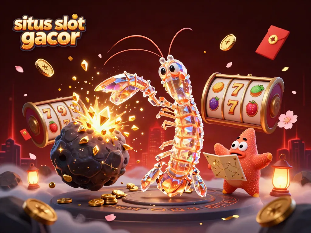 Experience the thrill of situs slot gacor with a dynamic 3D scene of slot reels and vibrant elements.