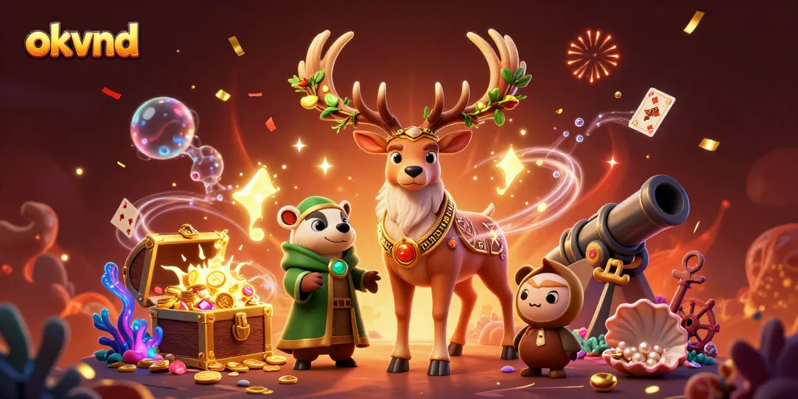 Bet big with okvnd's vibrant casino adventure featuring animated characters and treasure!