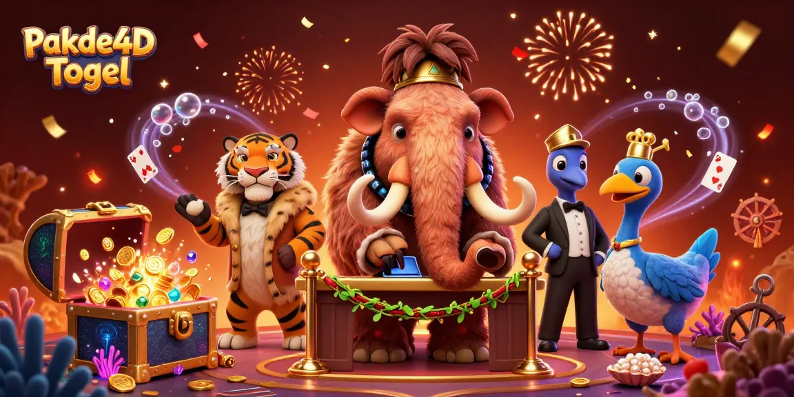 Pakde4D Togel showcases a vibrant casino entrance with entertaining characters and rich gaming elements.