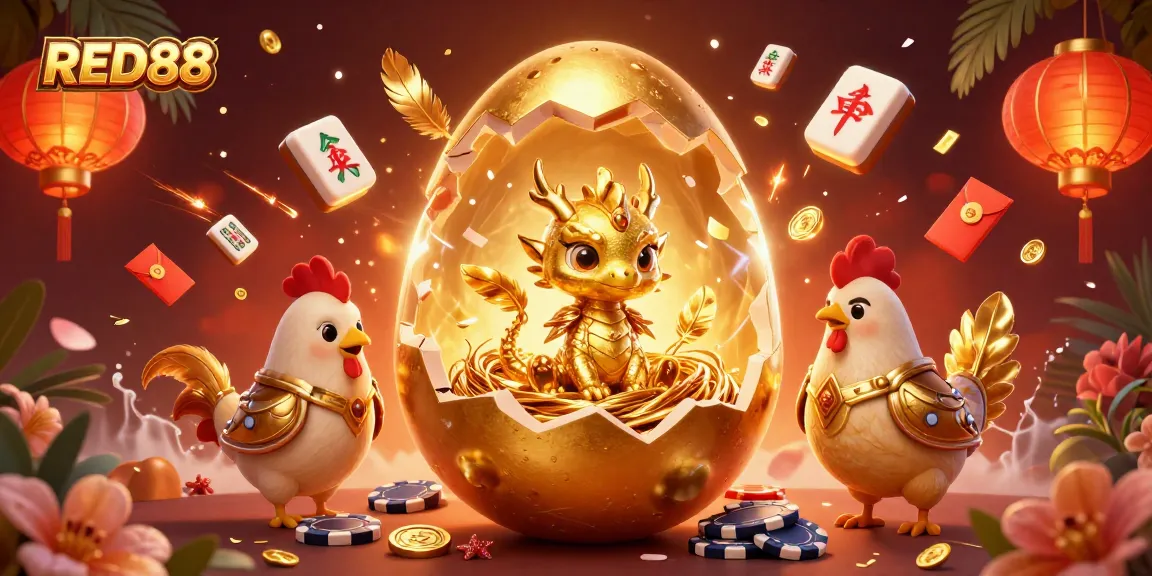 Spin and win with RED88's vibrant 3D illustration of gaming elements and a golden dragon.
