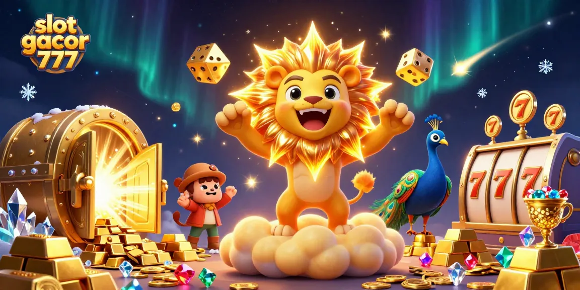 Experience the thrill of slot gacor 777 with dynamic gaming scenes and vibrant gold elements.