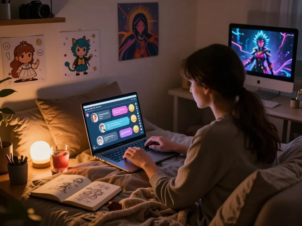Engaging user experiencing ai chat nsfw with vibrant character interaction in a cozy setting.