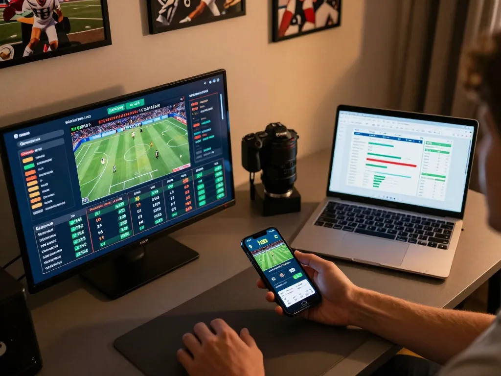 Person engaged in sports betting using the tr88 app, dynamic setup showcasing excitement and strategic betting