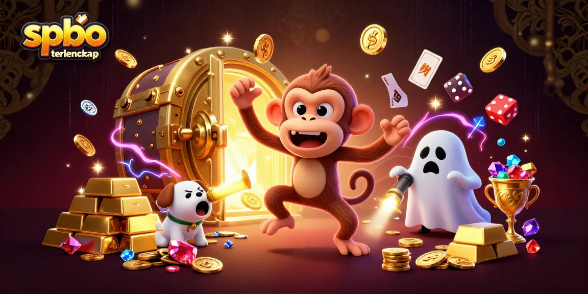 Engage with spbo terlengkap as a mischievous monkey juggles treasures in a haunted casino scene.