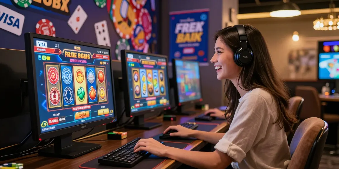 Exciting online gaming scene at https://thebls.org.uk with a happy player engaging in vibrant slot games using credit cards