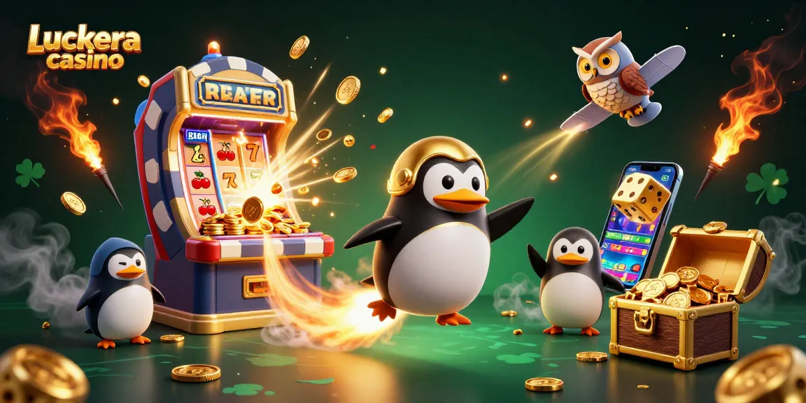 Experience the Luckera casino adventure with a 3D rocket-powered penguin and golden coins!