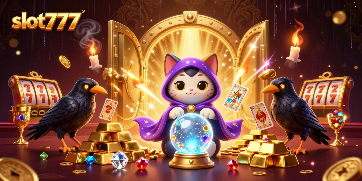 Experience the thrill of slot777 with our dazzling fortune teller and treasure-filled scene.