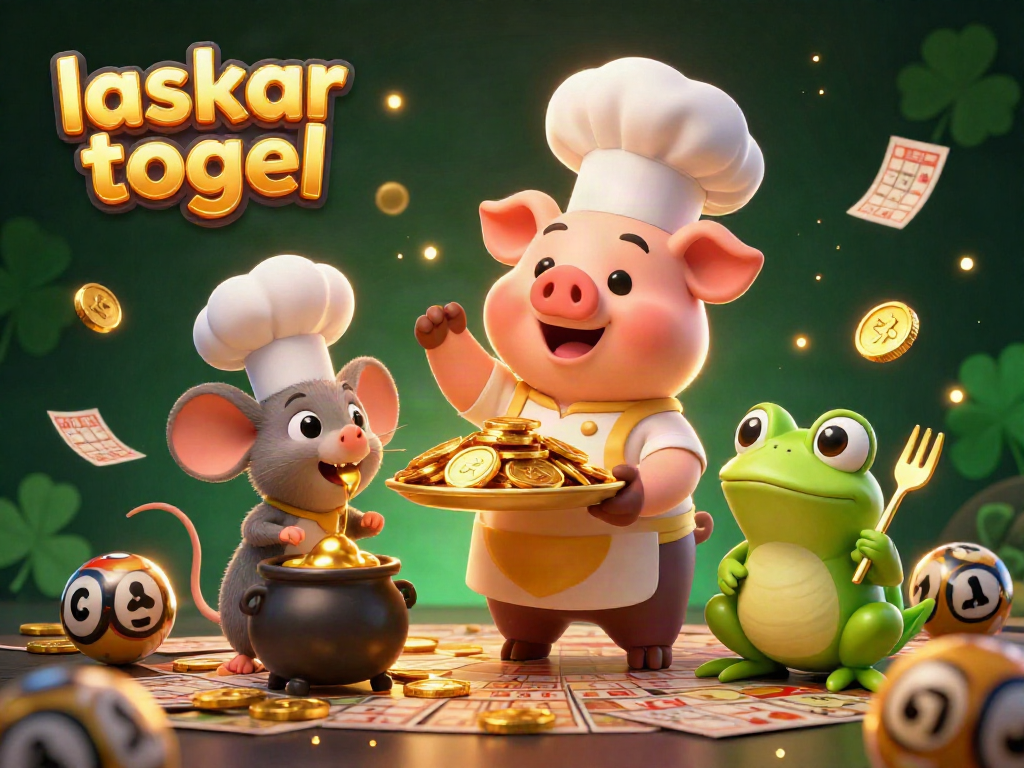 Laskar Togel celebrates big wins with a whimsical scene featuring characters and lottery elements.