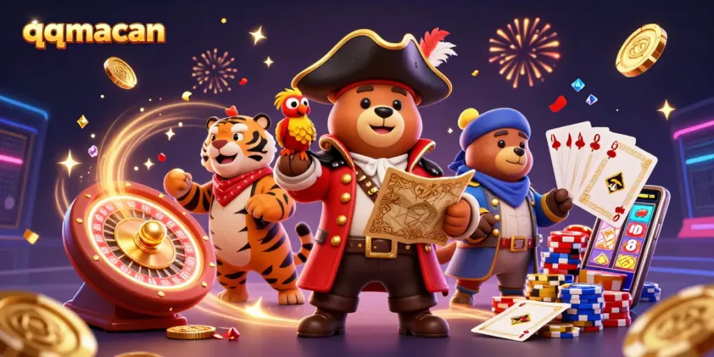 Engage with qqmacan to experience a thrilling casino adventure with vibrant characters and dazzling game elements.