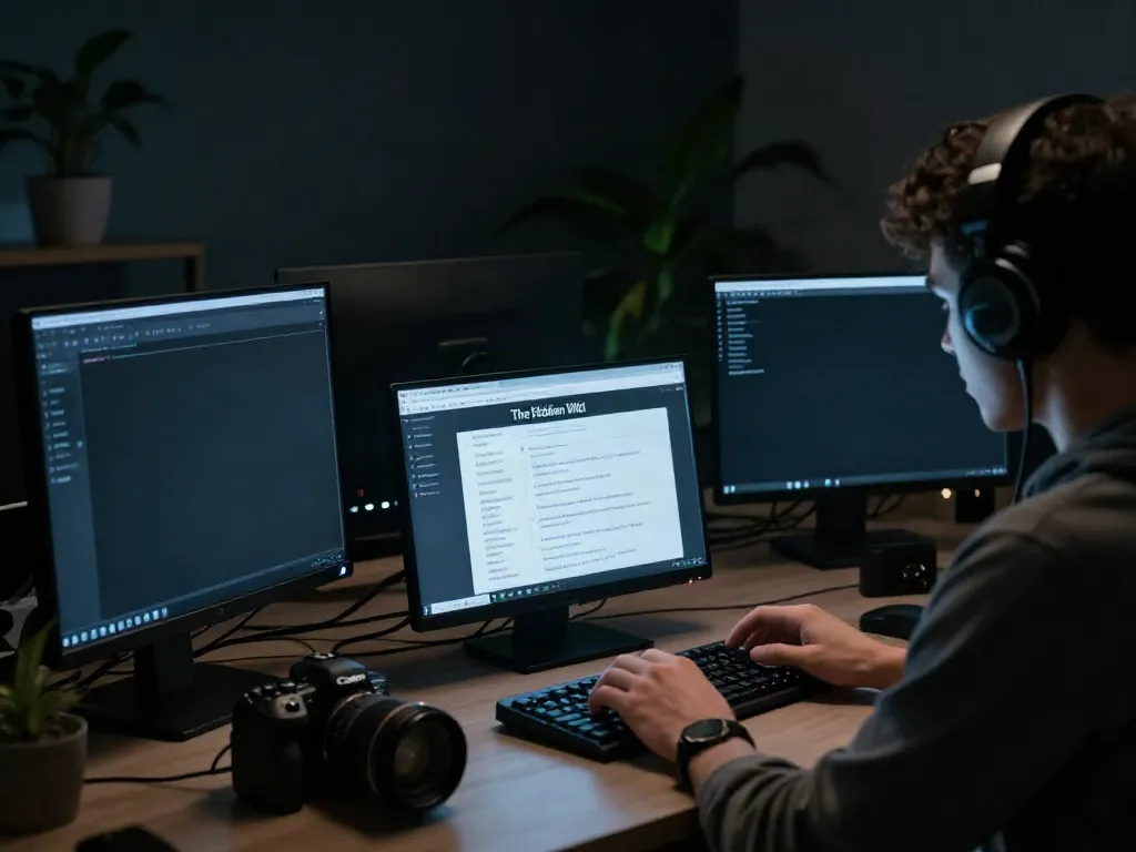 Exploration of the hidden wiki in a dark web research setting with screens and digital notes.