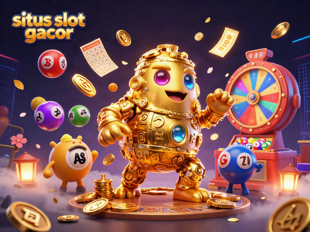 Engage in situs slot gacor with a vibrant scene of golden golem and dynamic lottery elements.