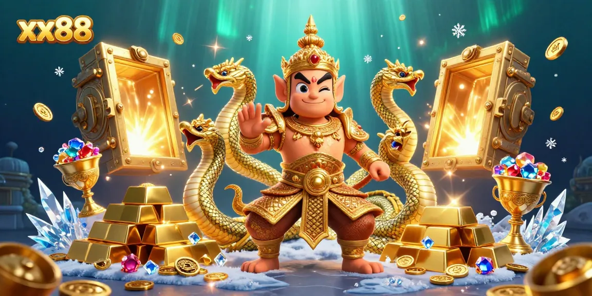 Experience excitement with xx88's dynamic casino treasures featuring golden elements and friendly characters.
