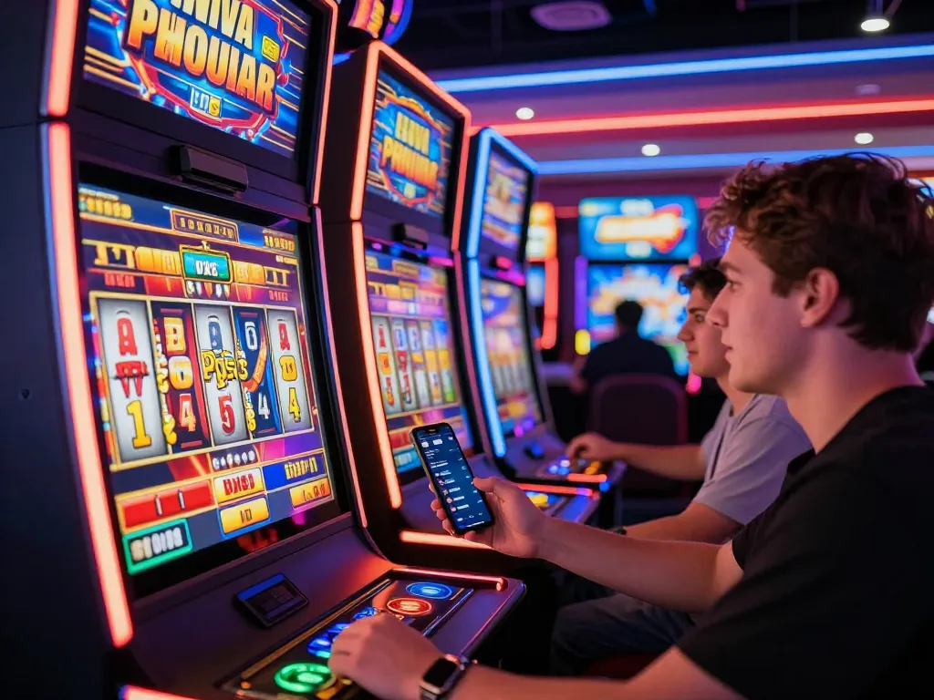 Player enjoying situs toto online gambling experience on vibrant slot machine, engaging graphics and interactive elements.