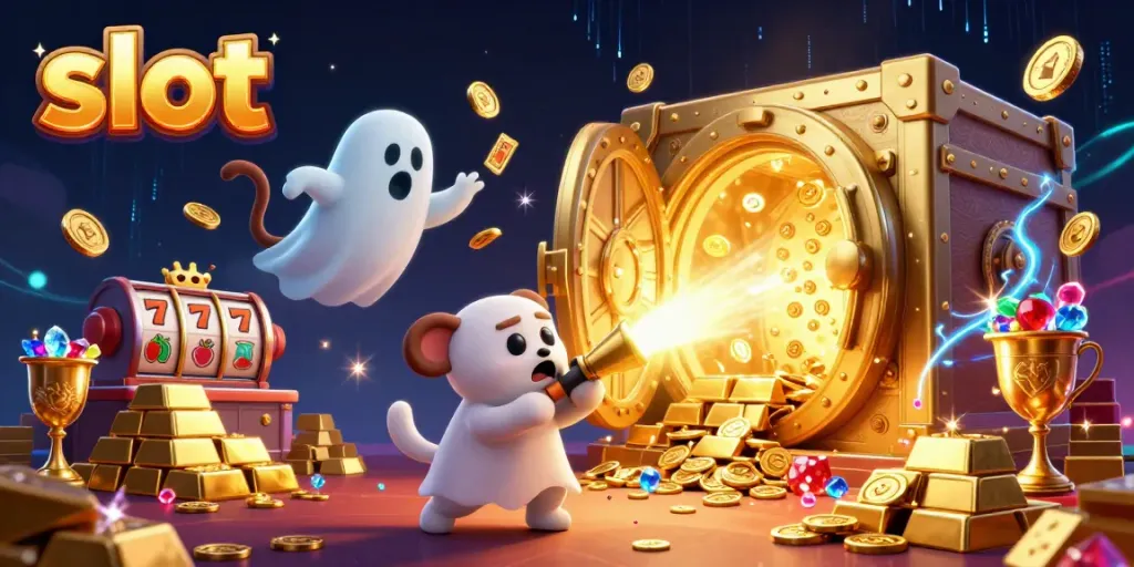 Permainan slot di kasino menyeramkan dengan karakter hantu dan koin berkilauan.
