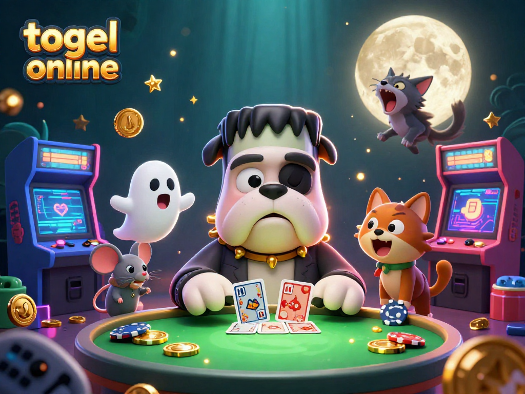 Bet on togel online with lively characters at a spooky casino table filled with vibrant gaming elements.