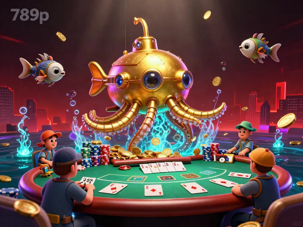 Engage with the thrilling world of 789p as you dive into casino games surrounded by golden coins and poker elements.