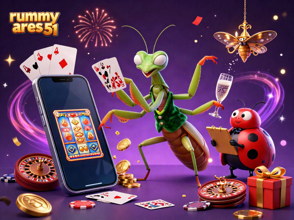 Engage with rummy ares 51 in a vibrant 3D scene showcasing card gameplay and dynamic elements.