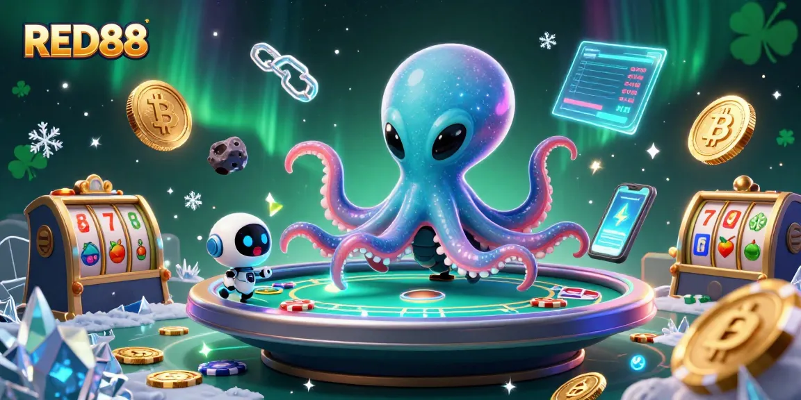 Engage with thrilling games at RED88, featuring a vibrant scene of cosmic gambling excitement.