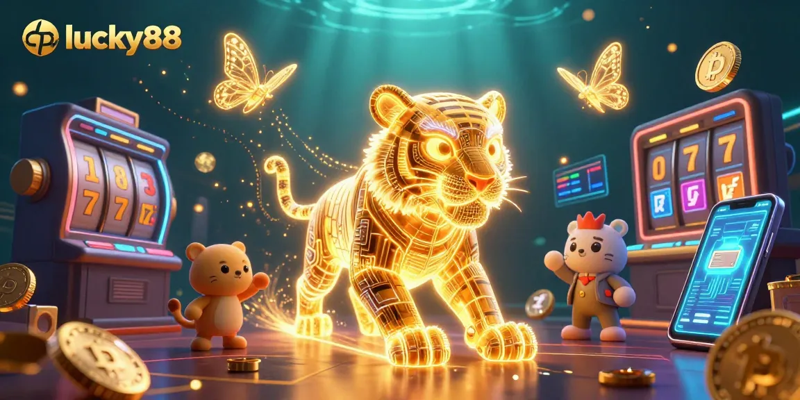 Experience lucky88's thrilling slot gameplay with a golden tiger in a digital casino.