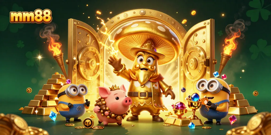 Experience mm88's vibrant casino magic with a golden wizard conjuring treasure, showcasing exciting gameplay and winning potential.