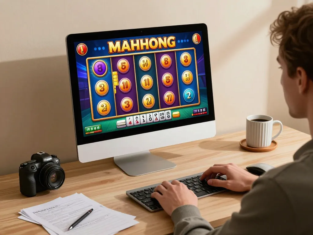Engaging in Mahjong slot games on a trusted situs gacor platform with vibrant graphics and strategic notes.