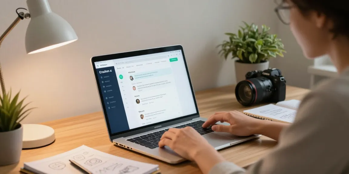 Engaging with Crush on AI: cozy home office setting featuring a user chatting on a laptop with AI interface.