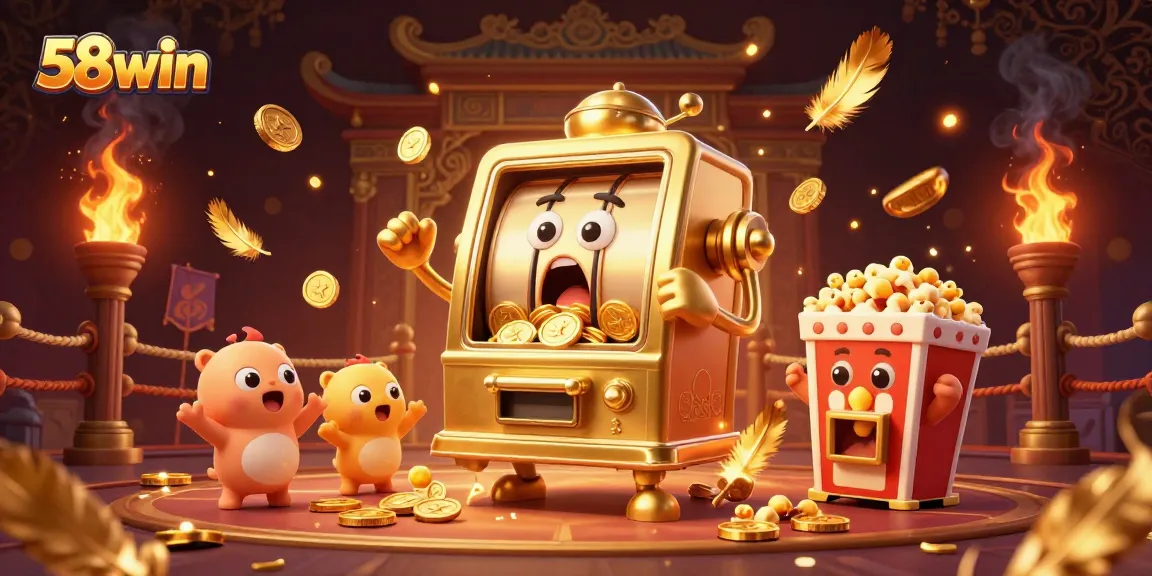 Engage in thrilling gameplay at 58win with a jubilant golden slot machine hitting the jackpot.