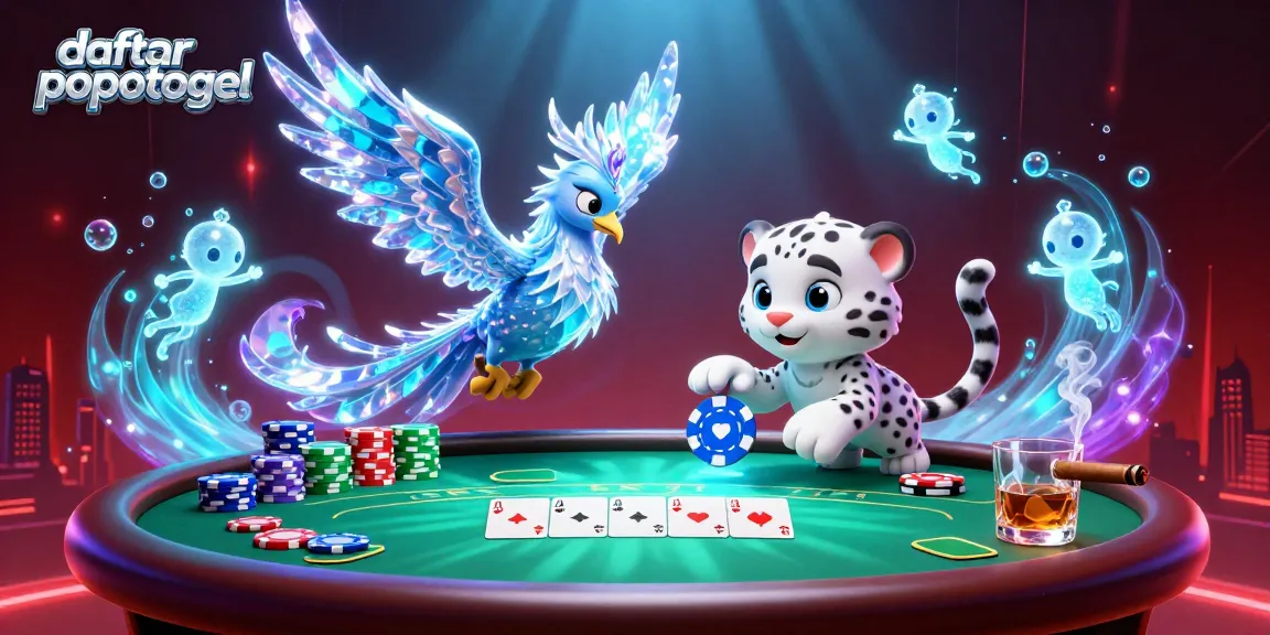 Engage in daftar popotogel excitement as a phoenix and snow leopard play, surrounded by vibrant poker elements.