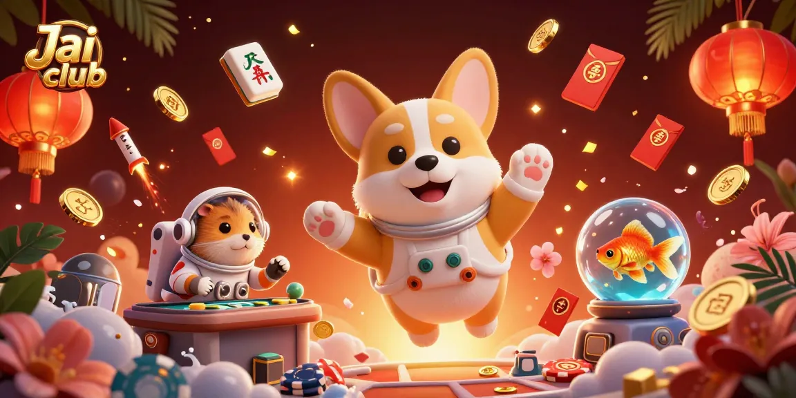 Play thrilling games on Jai club with a captivating 3D space casino scene featuring dynamic characters and gold coins.