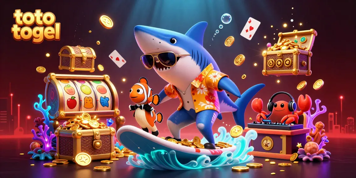 Experience the thrill of toto togel as the shark surfs gold coins amidst casino excitement.