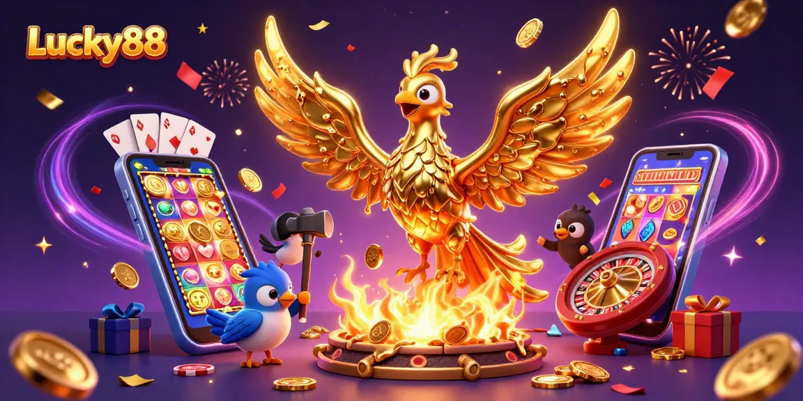 Experience thrilling gameplay with Lucky88, featuring a golden phoenix and dynamic slot elements.