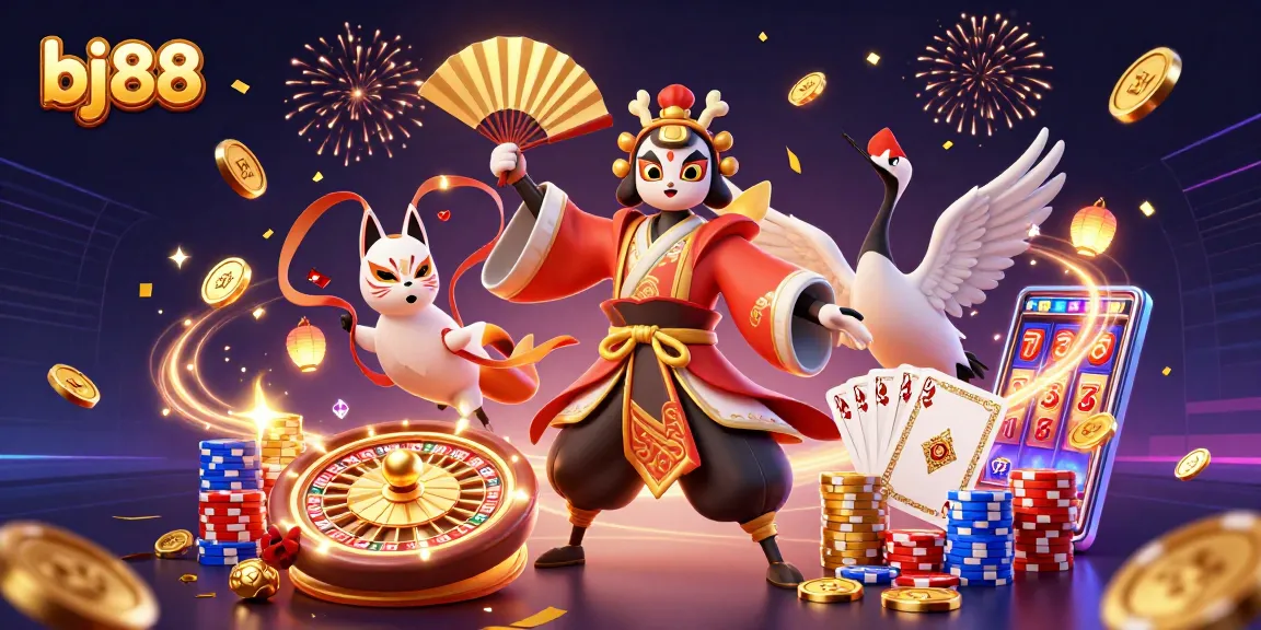 Experience thrilling gaming adventures at bj88 with vibrant characters, dynamic casino elements, and exciting visuals.