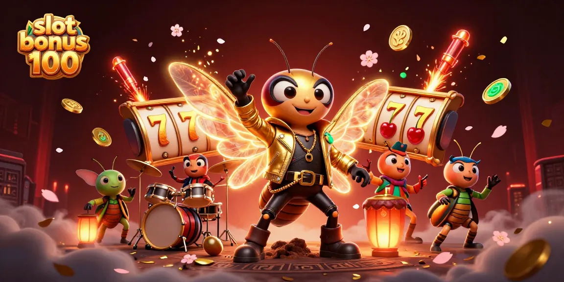 Engage with slot bonus 100 in this vibrant casino-themed illustration featuring animated characters and exciting game elements.