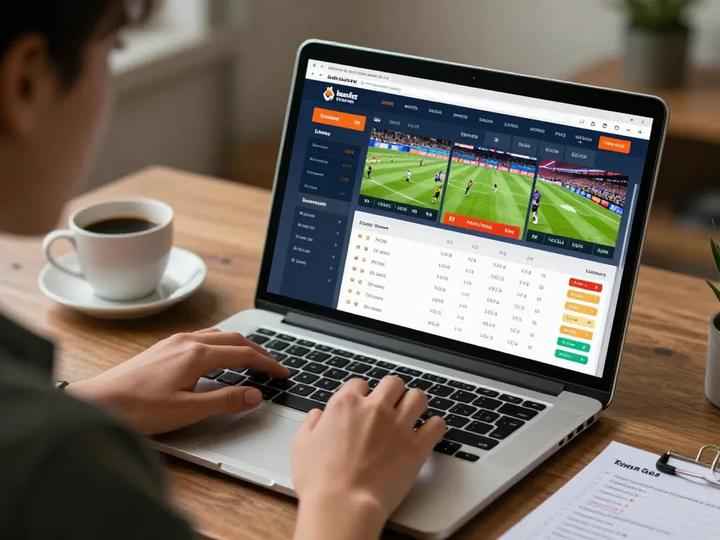 Engaging with kèo nhà cái trực tiếp on a laptop, betting strategies laid out, creating a winning edge.
