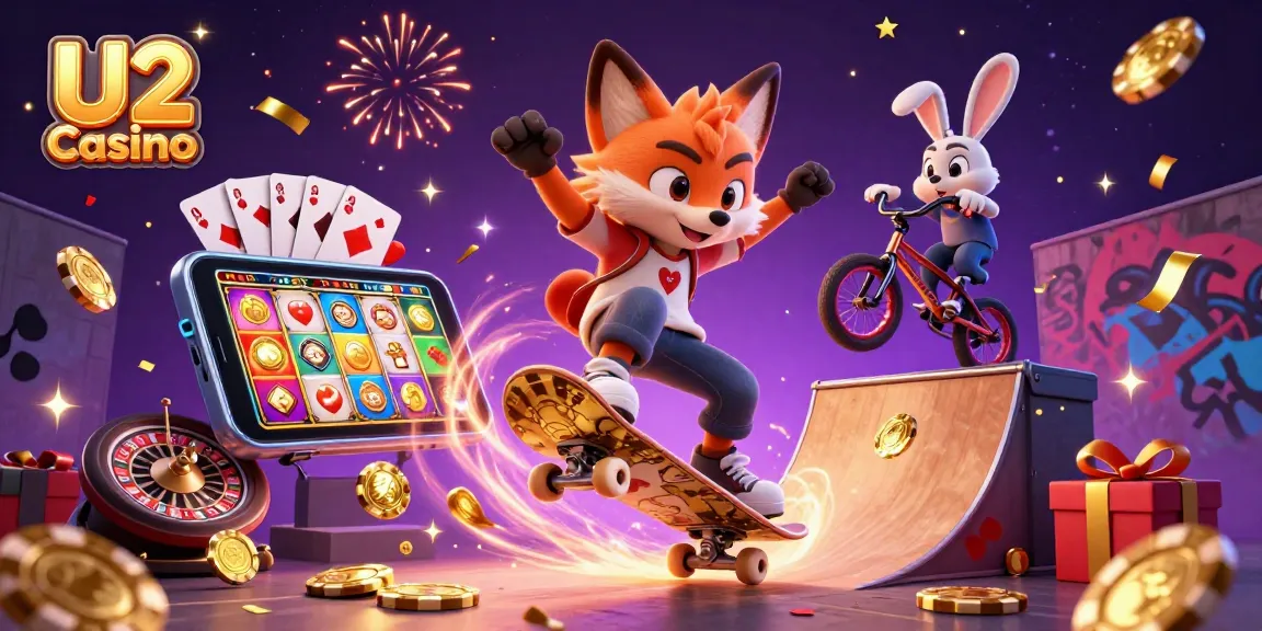 Experience U2 Casino with vibrant 3D characters and dynamic gaming elements, showcasing thrilling action.
