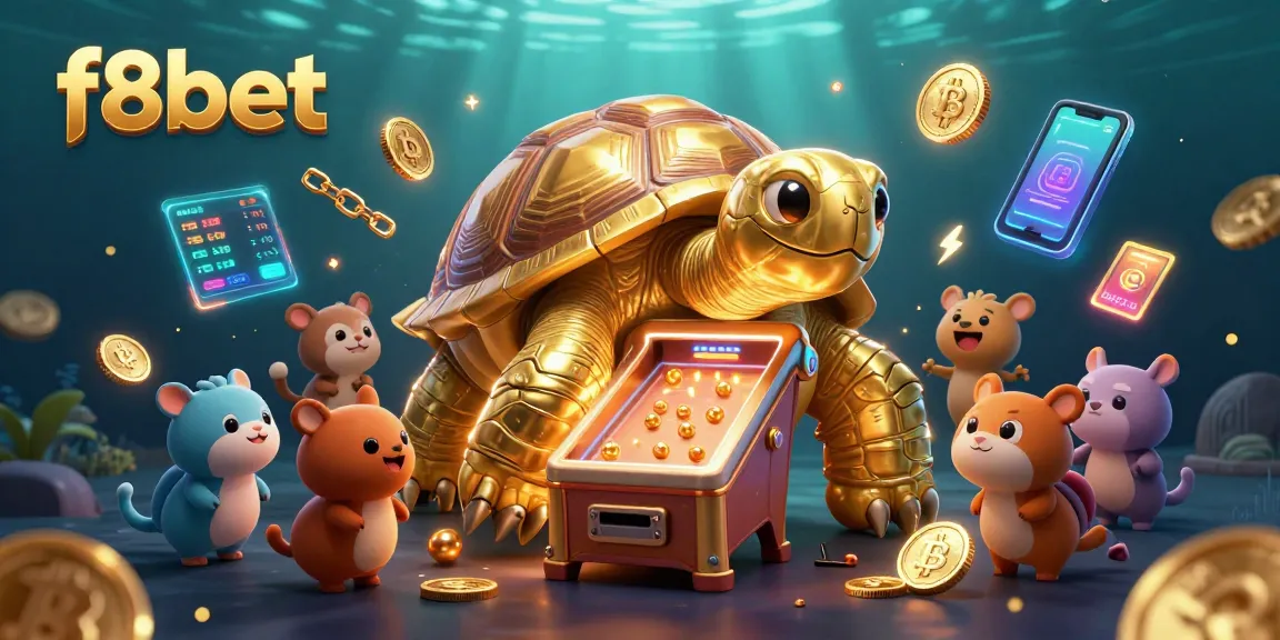 Join the excitement at f8bet with a vibrant 3D casino scene featuring crypto elements.