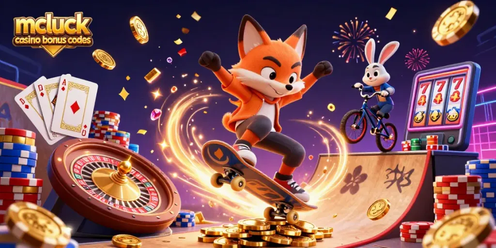 Engage with mcluck casino bonus codes through thrilling gaming actions and vibrant casino scenes.