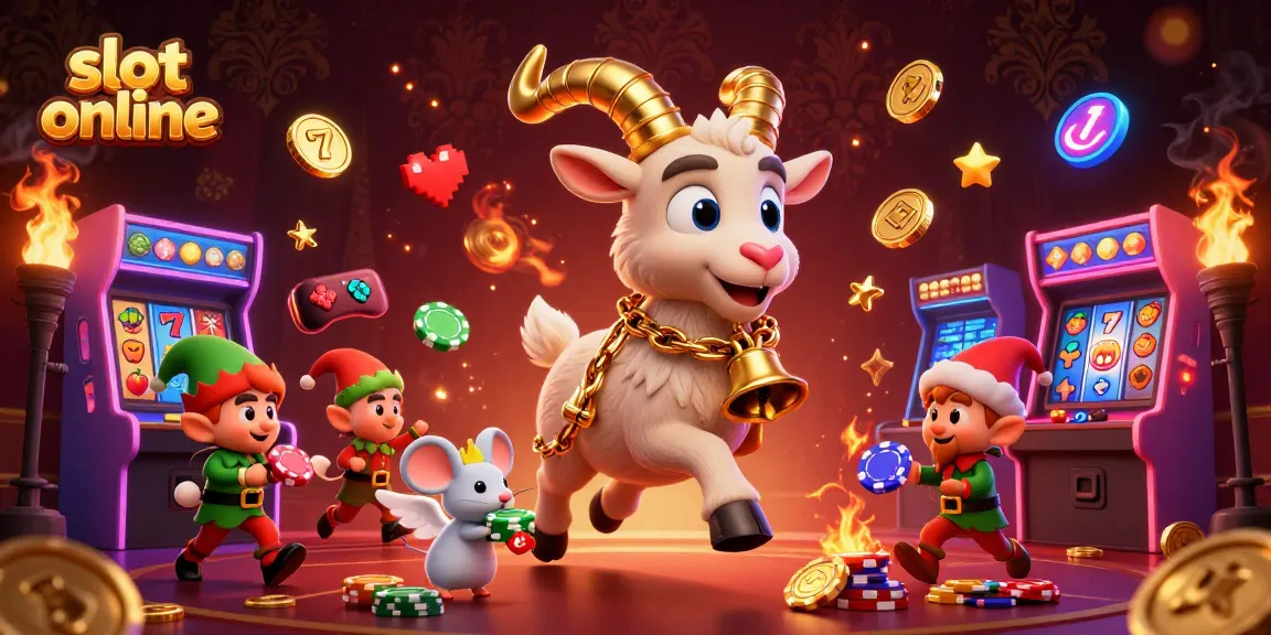 Menggoda pemain slot online dengan karakter kartun 3D di kasino bergaya horor dengan mesin slot, chip poker, dan simbol keberuntungan.