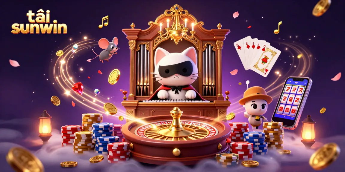 Play and win at tải sunwin with vibrant gaming elements in a rich 3D casino scene.
