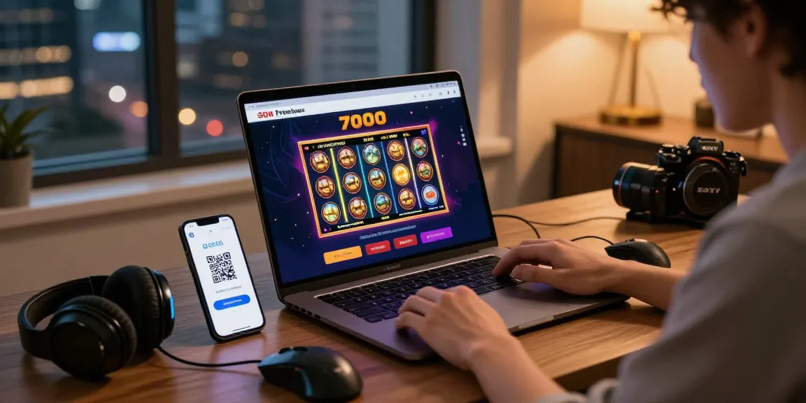 Engaging user interaction with slot7000 platform showcasing vibrant gaming graphics and QRIS payment interface.
