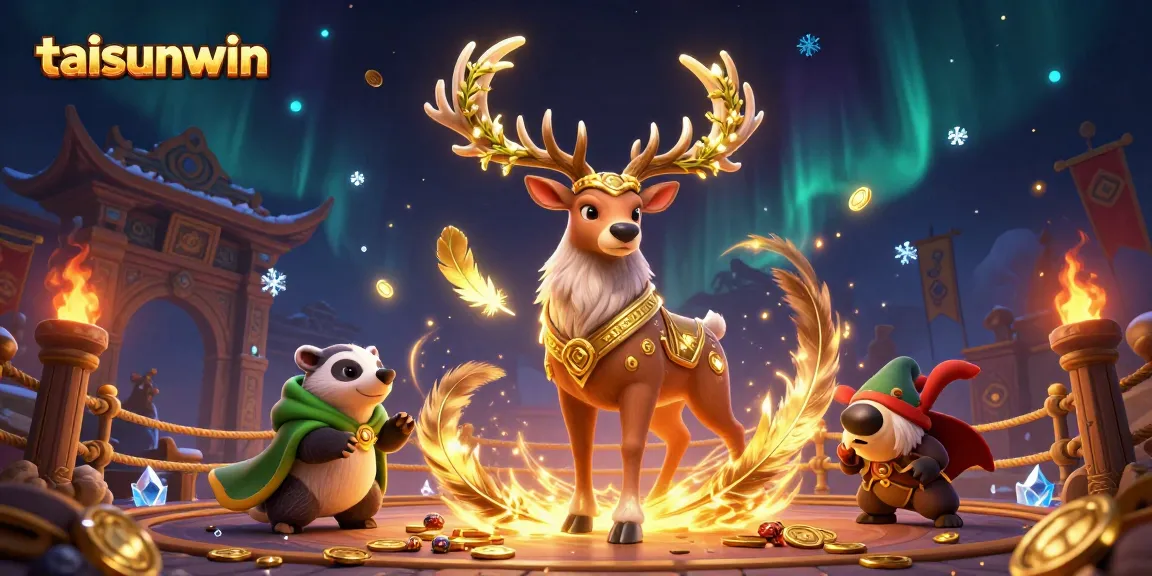 Taisunwin features an enchanting 3D druid stag casting spells amidst coins and mystical energies.
